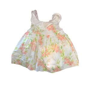 Janie and Jack Baby Girls Floral Ruffle Dress White Pink 3-6 Months Sleeveless